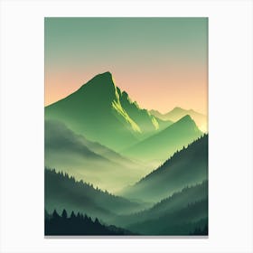 Misty Mountains Vertical Composition In Green Tone 159 Canvas Print