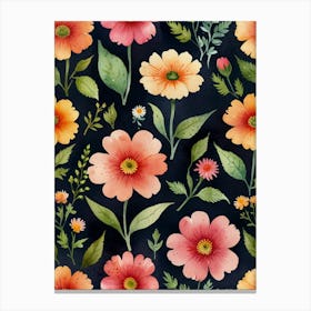 Watercolor Flowers Seamless Pattern 3 Canvas Print