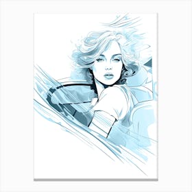 Illustration Of A Woman Driving A Car, lineart Canvas Print