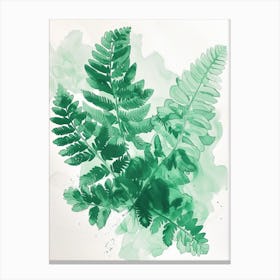 Green Ink Painting Of A Sword Fern 2 Canvas Print