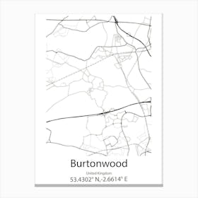 Burtonwood,United Kingdom Minimalist Map Canvas Print