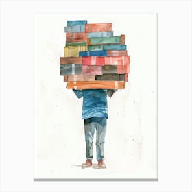 Watercolor Of A Boy Carrying Books Canvas Print