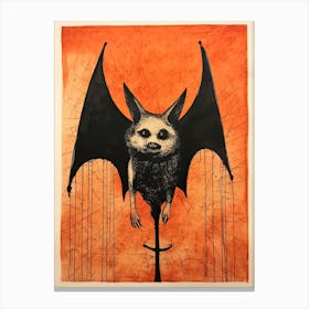 Bat, Woodblock Animal Drawing 4 Canvas Print