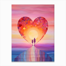 Rainbow Swirl Heart Sunset Silhouette 1 Canvas Print