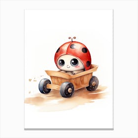 Baby Ladybug On A Toy Car, Watercolour Nursery 1 Canvas Print