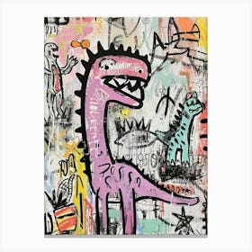 Abstract Pink Blue Graffiti Style Dinosaur Picnic 2 Canvas Print