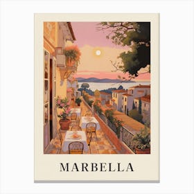 Marbella Spain 5 Vintage Pink Travel Illustration Poster Canvas Print