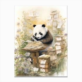 Panda Art Collecting Stamps Watercolour 4 Canvas Print