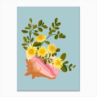 Queen Conch Shell Flower Bouquet Canvas Print