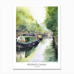 Regents Canal London Watercolour Travel Poster 4 Canvas Print