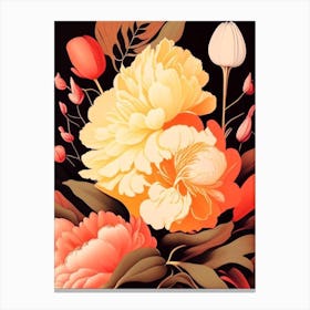 Eden S Perfume Peonies Orange Vintage Sketch Canvas Print
