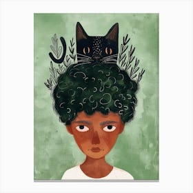 Girl With A Cat On Her Head Canvas Print