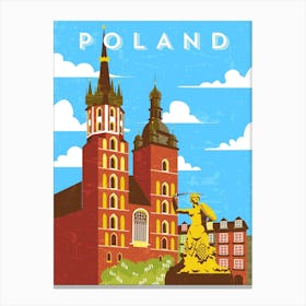 Poland, Krakow — Retro travel minimalist art poster 1 Canvas Print