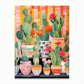 Cactus Painting Maximalist Still Life Notocactus 2 Canvas Print