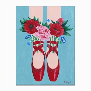 Red Shoes And Flowers Canvas Print