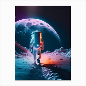Astronaut Walking On Moon Neon Nights Canvas Print
