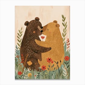 Two Bears Playing Together In A Meadow Storybook Illustration 2 Canvas Print