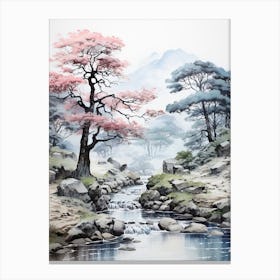 Kamikochi In Nagano, Japanese Brush Painting, Ukiyo E, Minimal 3 Canvas Print