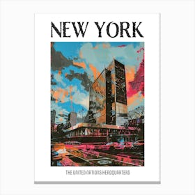 The United Nations Headquarters New York Colourful Silkscreen Illustration 3 Poster Canvas Print