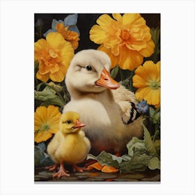 Floral Duckling Family 1 Canvas Print
