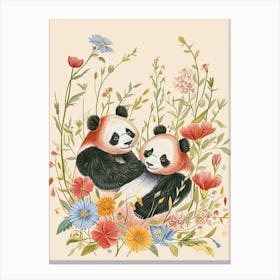 Folksy Floral Animal Drawing Panda 4 Canvas Print