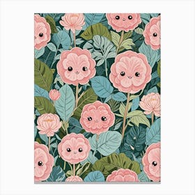 Kawaii Smiling Flowers Canvas Print