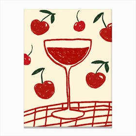 Cherry cocktail retro poster, Fun kitchen decor, Neutral print Canvas Print