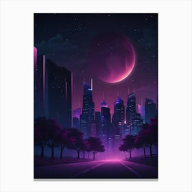 Neon City Full Moon Canvas Print