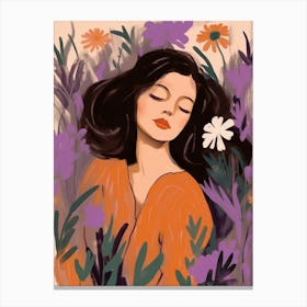 Woman With Autumnal Flowers Lavender 1 Canvas Print