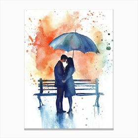 Couple Kissing Under Umbrella Canvas Print