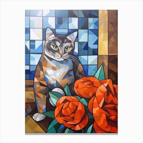 Hydrangea With A Cat 3 Cubism Picasso Style Canvas Print