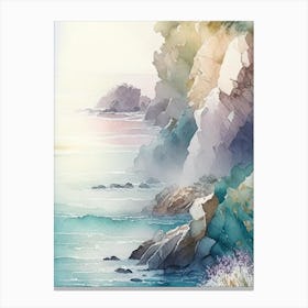 Coastal Cliffs And Rocky Shores Waterscape Gouache 2 Canvas Print