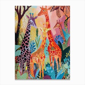 Sweet Painting Of Giraffe Family 3 Canvas Print