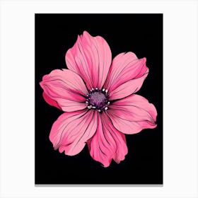 Pink Flower On Black Background Canvas Print