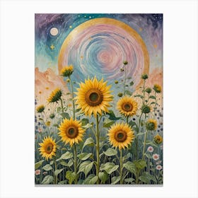 Rainbow Sky Sunflowers Canvas Print