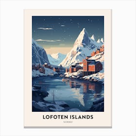 Winter Night  Travel Poster Lofoten Islands Norway 1 Canvas Print