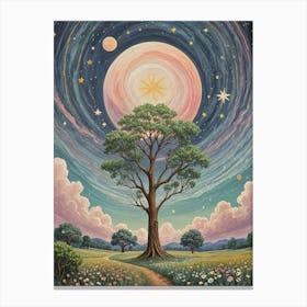 Tree Under A Starry Sky Canvas Print