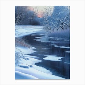Frozen River Waterscape Crayon 1 Canvas Print