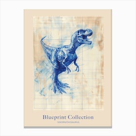 Sinornithosaurus Dinosaur Blue Print Sketch 2 Poster Canvas Print