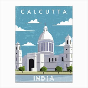 Calcutta, India — Retro travel minimalist poster Canvas Print