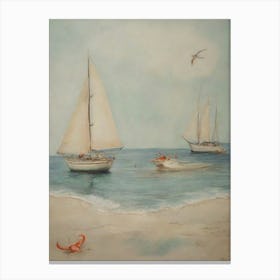 Sailboats On The Beach Canvas Print