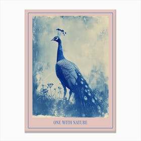 Peacock In The Wild Cyanotype Inspired 5 Poster Canvas Print