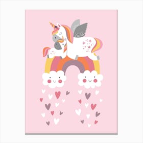 Unicorn And Rainbow In Pink Canvas Print