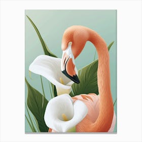 American Flamingo And Calla Lily Minimalist Illustration 4 Canvas Print