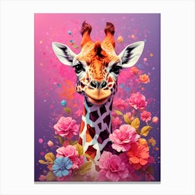 Giraffe With Flowers Canvas Print