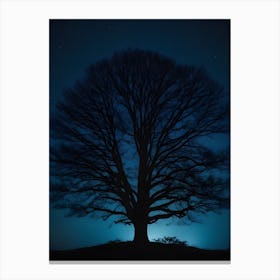 Silhouette Of A Tree At Night Canvas Print