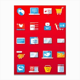 A Collage Of Flat Design Icons Representing Web Browsing E Commerce Transactions Digital Storefron (1) Canvas Print