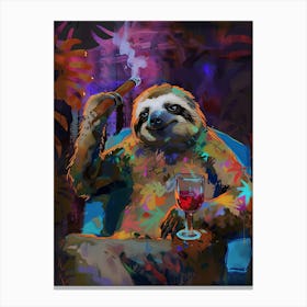 Animal Party: Crumpled Cute Critters with Cocktails and Cigars Sloth Canvas Print