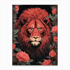 Lion Art Paintingwoodblock Printing Style 4 Canvas Print