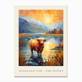 Highland Cow Sunset Impressionism Style Painting Canvas Print